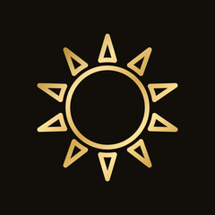 Golden celestial sun icon logo frame. Simple modern abstract design for templates, prints, web, social media posts
