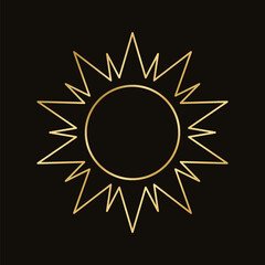 Golden celestial sun icon logo frame. Simple modern abstract design for templates, prints, web, social media posts