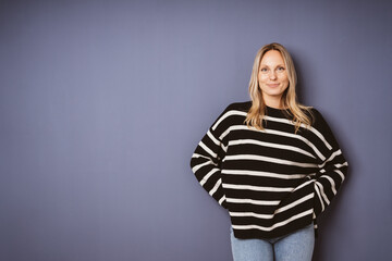 Smiling Blond in Stylish Stripes