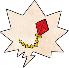 cartoon kite and speech bubble in retro texture style