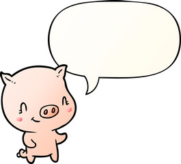 cute cartoon pig and speech bubble in smooth gradient style