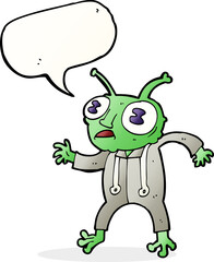 cartoon alien spaceman with speech bubble
