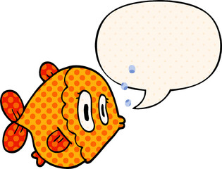 cartoon fish and speech bubble in comic book style