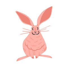 Hand drawn abstract vector graphic clipart illustration collection with pink adorable cute,cartoon bunny character.Trendy kids modern design concept.Vector contemporary New Year and Easter symbol.