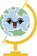 flat color retro cartoon globe of the world