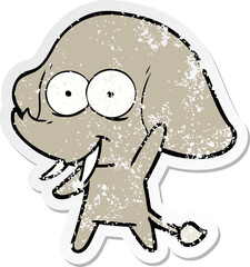 Obraz premium distressed sticker of a happy cartoon elephant