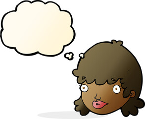 cartoon staring girl with thought bubble