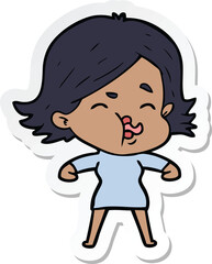 sticker of a cartoon girl pulling face