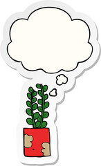 cartoon plant and thought bubble as a printed sticker
