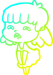 cold gradient line drawing cartoon worried woman