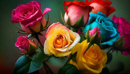 Springtime Splendor: Close-Up of Colorful Roses in a Vibrant Meadow, Valentine's Day and Mother's Day, Women's Day background. Generative AI