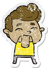 distressed sticker of a happy cartoon man