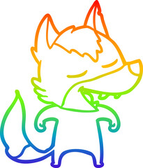 Obraz premium rainbow gradient line drawing cartoon wolf laughing