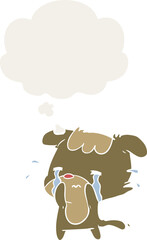 cartoon sad dog and thought bubble in retro style