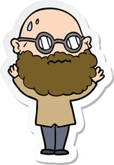 sticker of a cartoon worried man with beard and spectacles