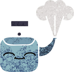 retro illustration style cartoon steaming kettle