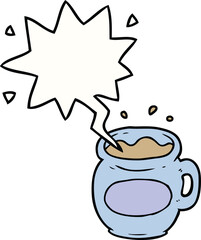 cartoon mug of coffee and speech bubble