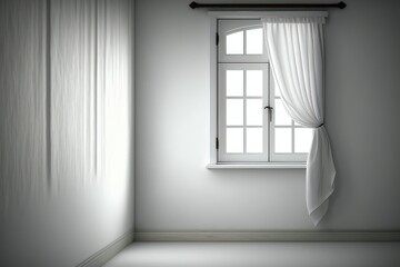 White room with a window and curtains. Generative AI mock up