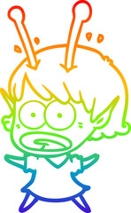 rainbow gradient line drawing cartoon shocked alien girl