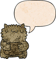 cartoon bear and speech bubble in retro texture style