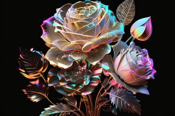 Generative AI of a bouquet of roses on a black background