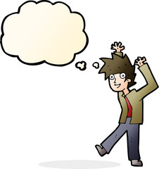 cartoon excited boy with thought bubble