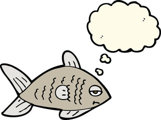 cartoon funny fish with thought bubble