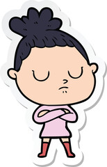 sticker of a cartoon calm woman