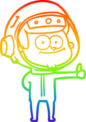 Obraz premium rainbow gradient line drawing happy astronaut cartoon