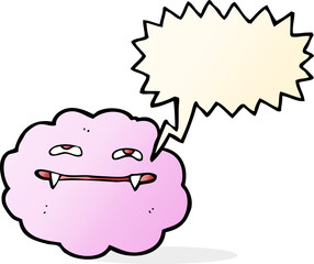 cartoon pink fluffy vampire cloud with speech bubble