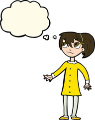 cartoon worried girl with thought bubble