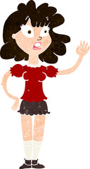 cartoon worried woman waving