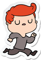 sticker of a cartoon aloof man running