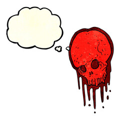 cartoon scary skull with thought bubble