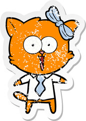 distressed sticker of a cartoon cat