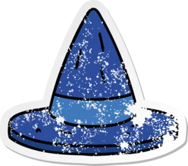 Poster distressed sticker cartoon doodle of a witches hat © lineartestpilot
