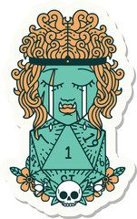 sad orc barbarian character face with natural one d20 roll sticker