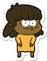 sticker of a cartoon smiling woman