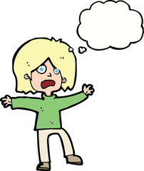 cartoon scared person with thought bubble