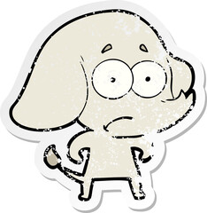 distressed sticker of a cartoon unsure elephant