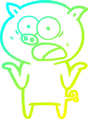 cold gradient line drawing cartoon pig shouting