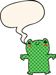 cartoon frog and speech bubble in comic book style