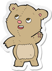 sticker of a cartoon cute waving teddy bear