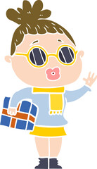 flat color style cartoon woman wearing sunglasses