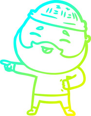 cold gradient line drawing cartoon happy bearded man