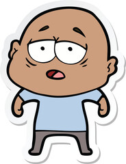 sticker of a cartoon tired bald man