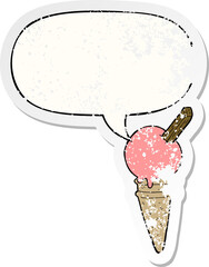 cartoon ice cream and speech bubble distressed sticker