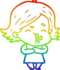 rainbow gradient line drawing cartoon girl pulling face