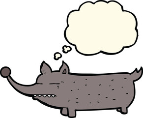 cartoon funny little dog with thought bubble