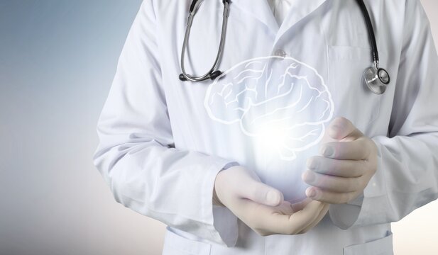 Human brain in the doctor hands, mental illness concept